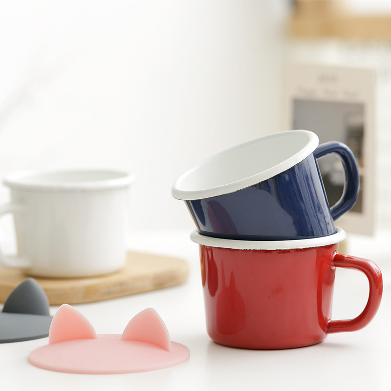 BOBAO Day-style enamel Mark cup with lid couple breakfast cup Milk Cup Home Coffee Cup Children's Water Cup