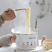 Vintage thickened enamel cup with lid Instant noodle bowl Fresh bowl Cold water cup Teacup Soup pot Enamel pot Baby auxiliary food cup