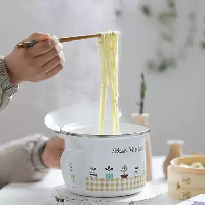 Retro padded enamel cup with lid, instant noodle bowl, fresh Bowl, cold water cup, tea cup, soup pot, enamel pot, baby food supplement Cup