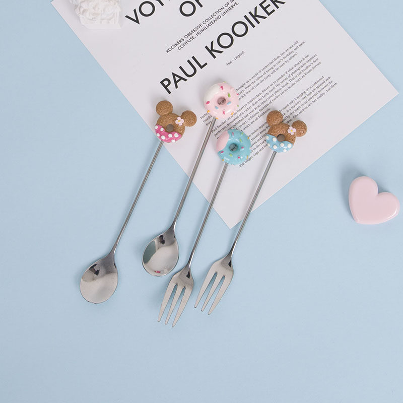 BOBAO donut stainless steel spoon fork Creative cartoon dessert spoon Coffee spoon stirring spoon Children's spoon