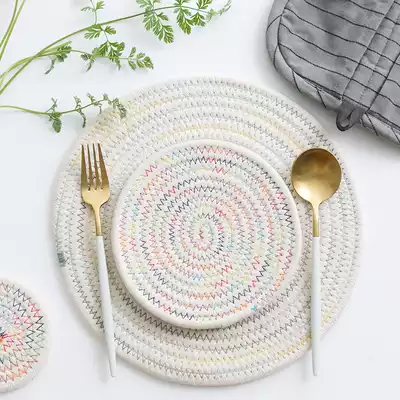 BOBAO Japanese style non-printed wind cotton line insulation mat Home kitchen insulation mat Table mat Table mat Round placemat thickened