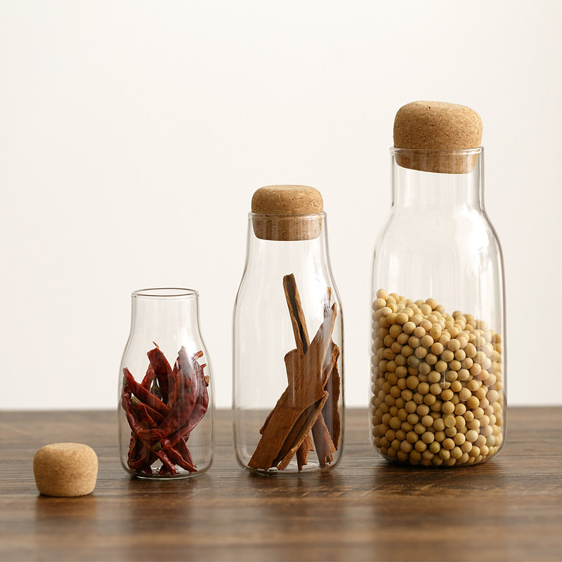 BOBAO glass storage jar for household dry fruit miscellaneous grain tea flower tea bottle soft wood stopper coffee bean spice jar