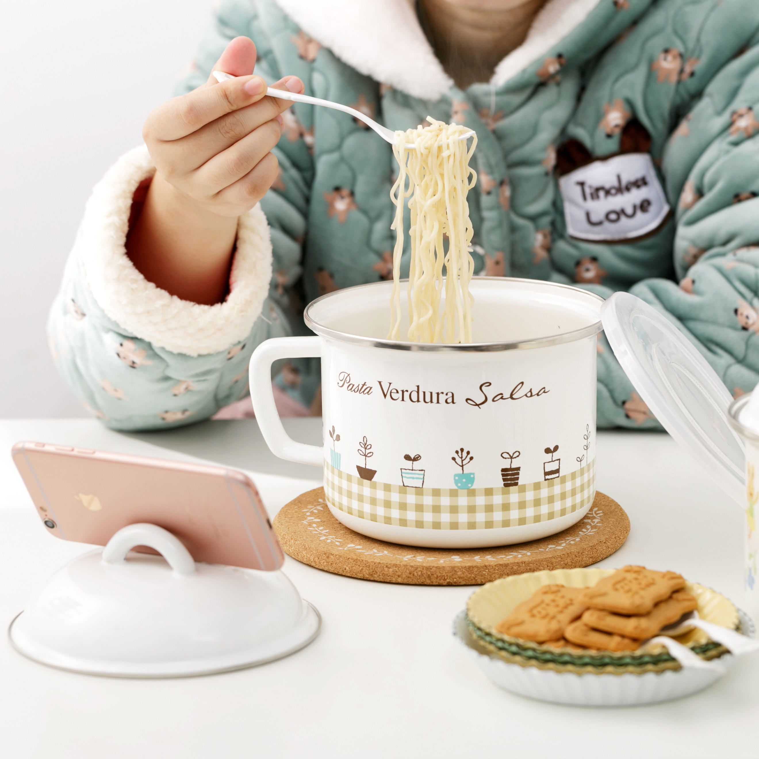 BOBAO Day-style original enamel enamel cup thickened large number Cartoon Foam Noodle Bowl with lid Student Blister Bowl