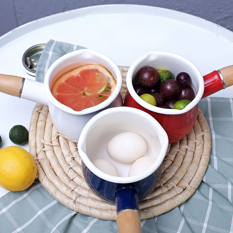 BOBAO Japanese thickened double mouth single handle milk pot Enamel cream pot Induction cooker Universal baby food pot Household