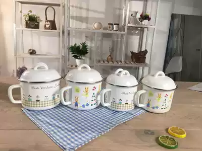 (Defect treatment) thickened enamel cup with lid enamel cup large cartoon home instant noodle cup water cup Milk Cup
