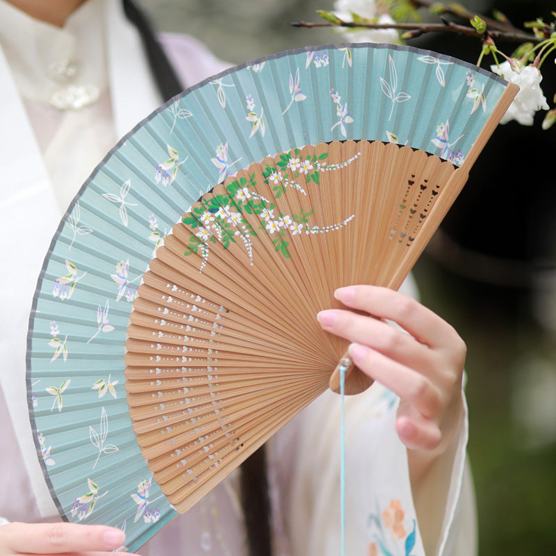 Ancient style folding fan female dance fan easy to open and close Si Teng the same Chinese style hanfu qipao photography prop fan