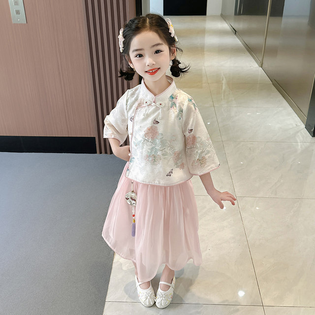 ເດັກ​ນ້ອຍ​ຍິງ Tang suit ແບບ​ຈີນ dress suit 2024 ໃຫມ່ summer dress ແບບ​ເກົ່າ​ແກ່ Princess dress ເດັກ​ຍິງ Hanfu dress​