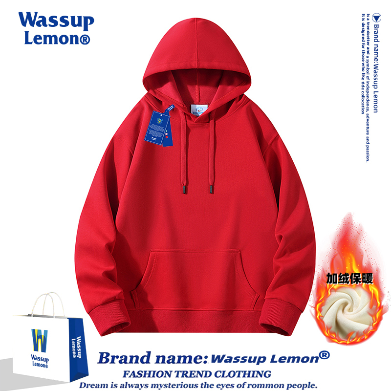 Wassup Lemon Red Hooded Sweatshirt for Men and Women, Suitable for the Year of Birth, Autumn and Winter, Fleece-Lined, Solid Color, Versatile Hoodie Wassup Lemon Red Hooded Sweatshirt for Men and Women, Suitable for the Year of Birth, Autumn and Winter, Fleece-Lined, Solid Color, Versatile Hoodie