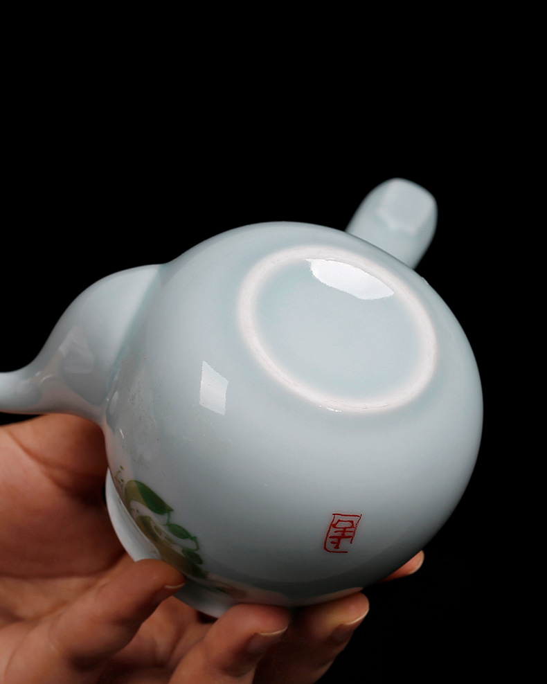 Celadon long handle side single pot of ceramic single pot of kung fu teapot contracted lotus tea home ms teapot