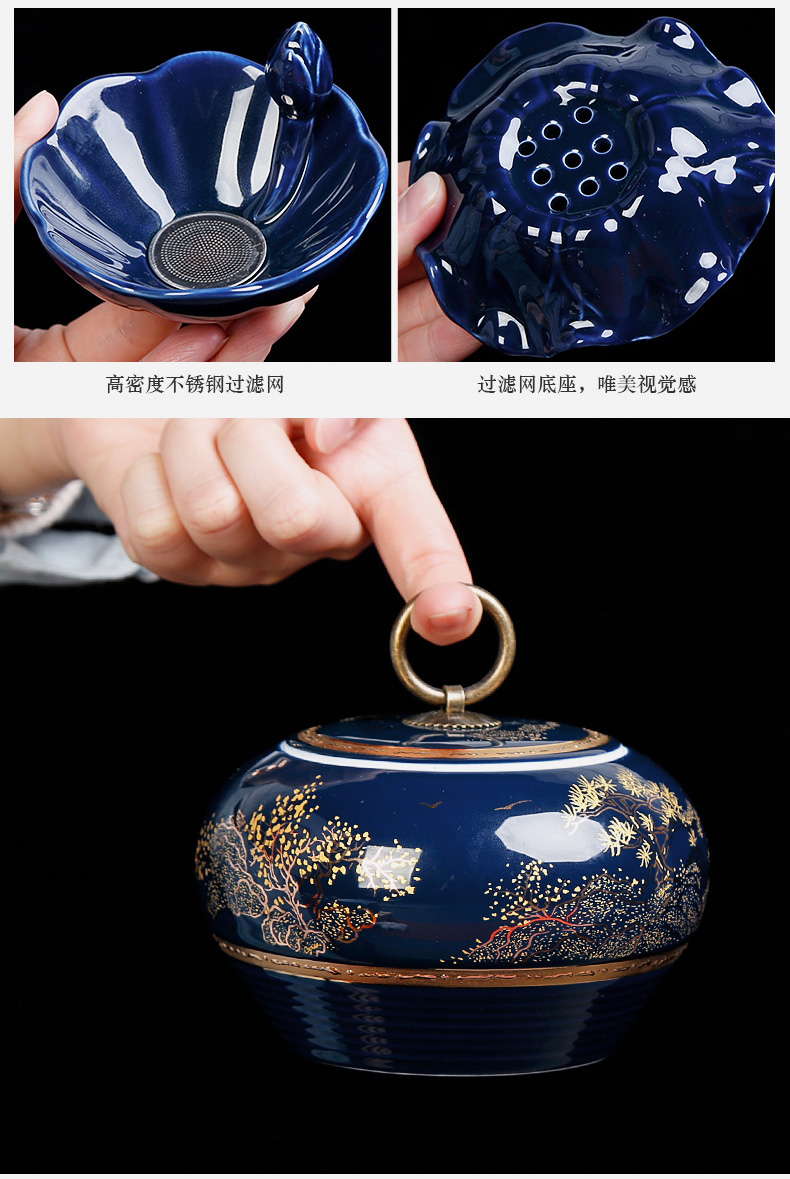 Jingdezhen kung fu tea set ceramic teapot home office tureen ji blue porcelain cups tea tea set