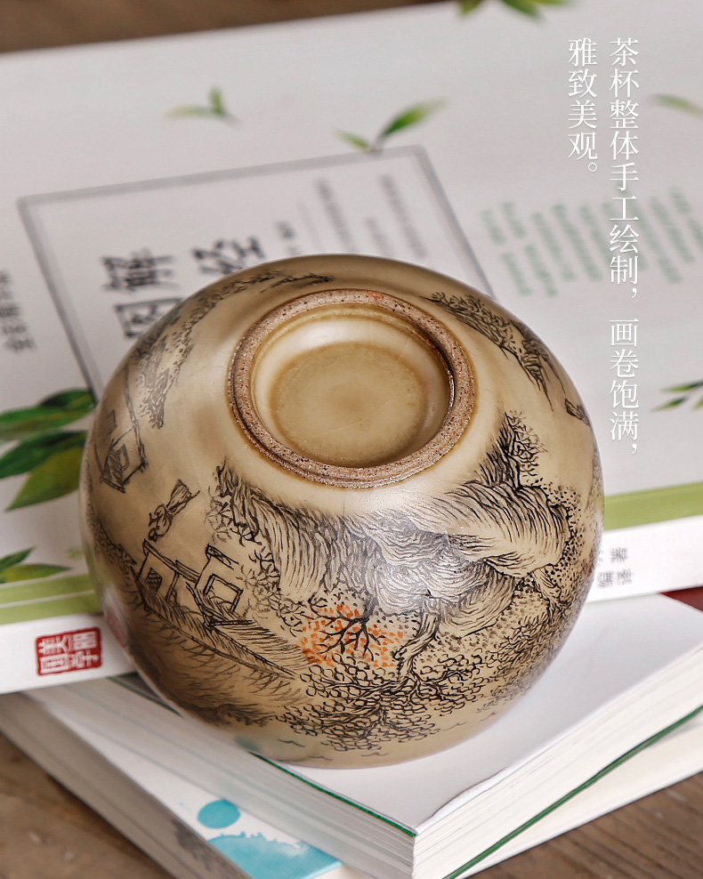 Your up yellow glaze master cup single cup pure manual hand - made scenery lohan cup large single kunfu tea cups ceramics