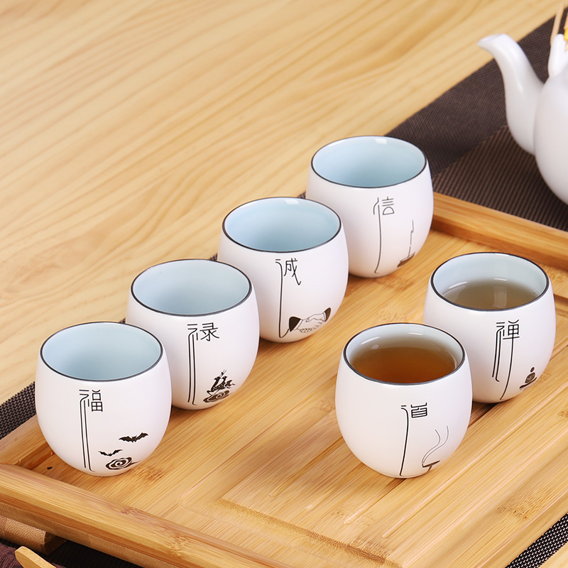 Ceramic cups suit family 6 to a set of home sitting room tea cup of I and contracted kongfu tea cup