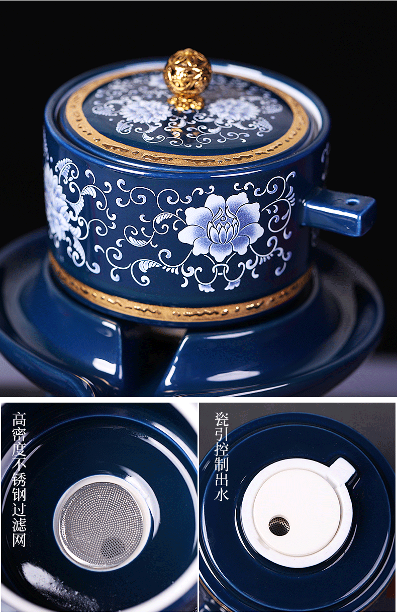 Blue and white porcelain kung fu tea set lazy people make tea with household with tea ji Blue office rotate automatically out of tea