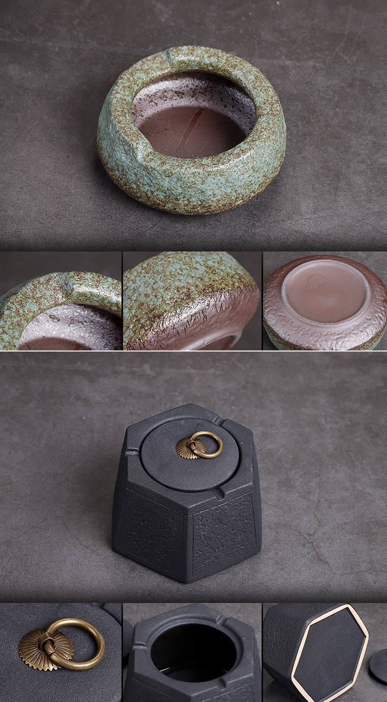 Ceramic creative ashtray with cover home sitting room fly ash prevention office atmosphere contracted move ash tray size