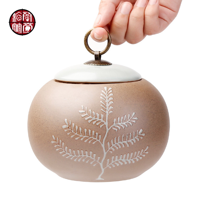 Half jins to caddy fixings ceramic small portable mini storage sealed jar travel home coarse pottery ge restoring ancient ways