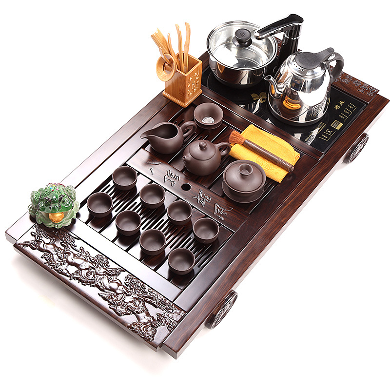 Ebony ceramic tea tray was simple kungfu tea set pack of a complete set of home office violet arenaceous six solid wood tea cups