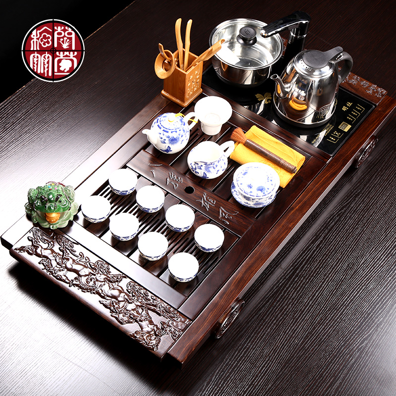 Ebony ceramic tea tray was simple kungfu tea set pack of a complete set of home office violet arenaceous six solid wood tea cups