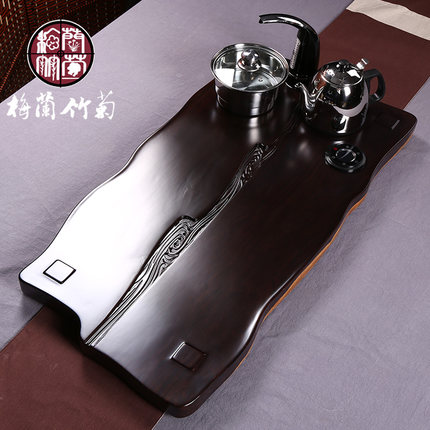 Solid wood ebony tea tray was kung fu tea set one tablet four large drainage tea tea sea rectangular blocks