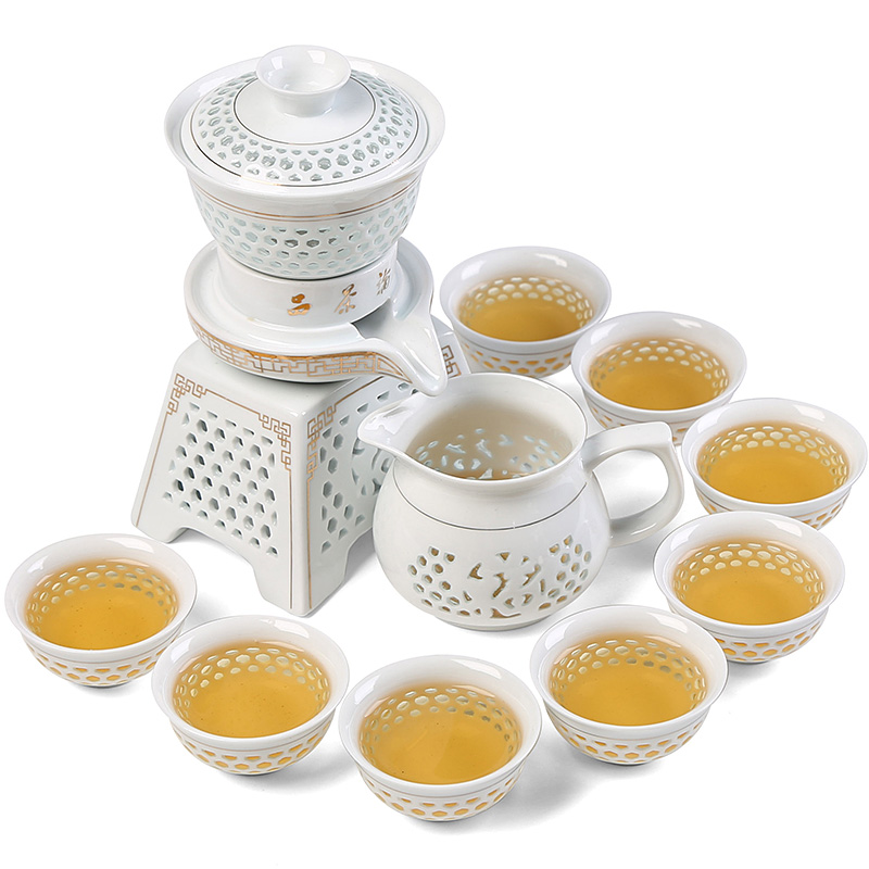 Semi - automatic tea set ceramic household lazy stone mill rotating water kunfu tea exquisite hollow out the make tea tea art