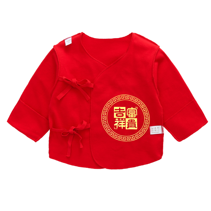 Newborn Pure Cotton Underwear Red Boneless Half Back Blouse Early Birth Baby Lacing Autumn Clothes Long Sleeve Baby Monk Clothing