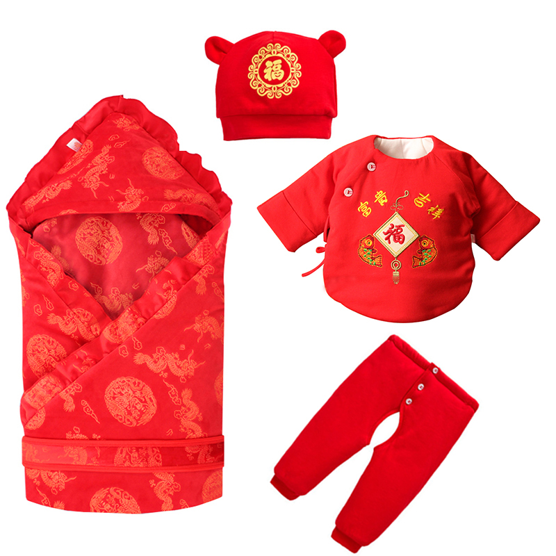 Newborn baby cotton trousers cotton padded half back for boys and girls big red cotton bag by full moon suit for autumn and winter