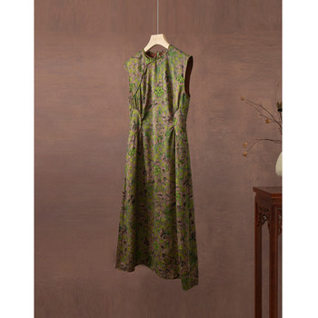 Suye 100% mulberry silk ກິ່ນຫອມ cloud yarn vest dress ໃຫມ່ແບບຈີນໄຫມ sleeveless dress modified slimming floral skirt