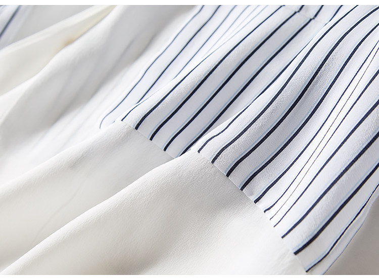 春秋装新款真丝衬衫口袋小立领条纹小心机衬衣拼色通勤休闲上衣女详情29