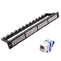Jueli Category 6 24-port non-shielded network patch panel unshielded gold-plated CAT6 wire-free Gigabit network cable cabinet jumper rack free of tie cable manager 19 inches 1U