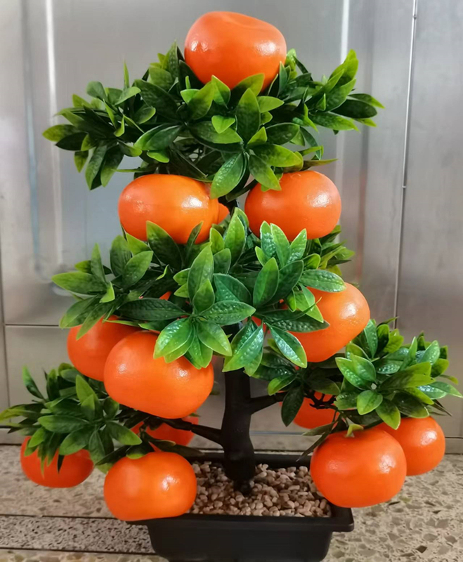 2025 New Year Living Room Money Tree Artificial Fruit Tree Orange Apple Peach Tree Potted Plastic Fake Flower Decoration