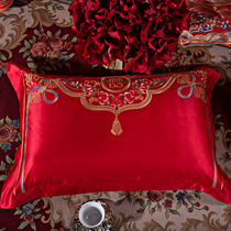 Cotton pillowcase embroidery Big Red single pillow leather 48 * 4cm pair of wedding wedding bedding dragon and phoenix wedding room