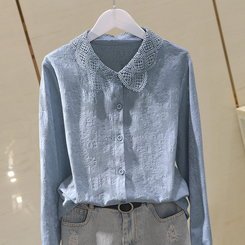 Polo Collar Long-Sleeved Cotton Shirt 2026 Spring New Korean Style Fresh Base Shirt Lace Top Women's Blouse Polo Collar Long-Sleeved Cotton Shirt 2026 Spring New Korean Style Fresh Base Shirt Lace Top Women's Blouse