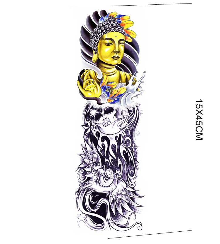 Golden Buddha Magic Bird Không thấm nước Đàn ông và phụ nữ Vẽ cơ thể thực tế Mô phỏng kéo dài Hình xăm Big Flower Arm Sticker Full Arm Tattoo Sticker tattoo dán