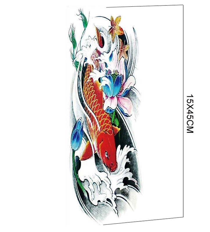 Hoa sen đỏ chuồn chuồn đầy đủ hình xăm cánh tay không thấm nước nam và nữ thực tế vẽ cơ thể bền mô phỏng hình xăm màu xanh hoa cánh tay nhãn dán