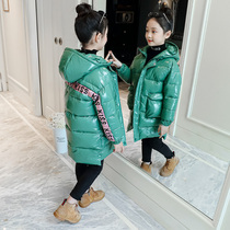 Girls  winter cotton coat 2021 new Korean version of childrens thickened foreign style long jacket quilted jacket bright face down cotton clothing