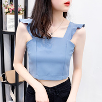 Ruffle short vest suspender summer new mind backless flying sleeve top women reveal navel outside wear T-shirt