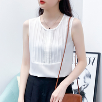 Sleeveless snow-spinning shirt waistcoat bottom 2022 Summer new harness outside wearing Korean version loose and thin blouses female foreign air