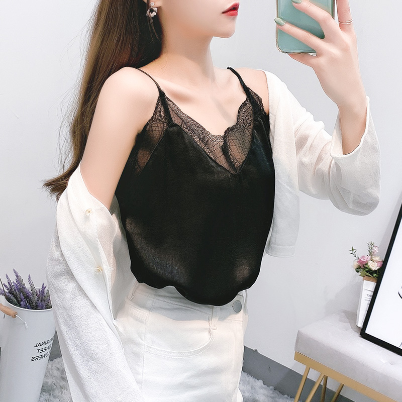 Ren ren voan sling nữ bên ngoài mùa hè mặc sexy vẻ đẹp lại đơn giản loose-fitting đáy áo cổng hương vị đỉnh bên trong thủy triều