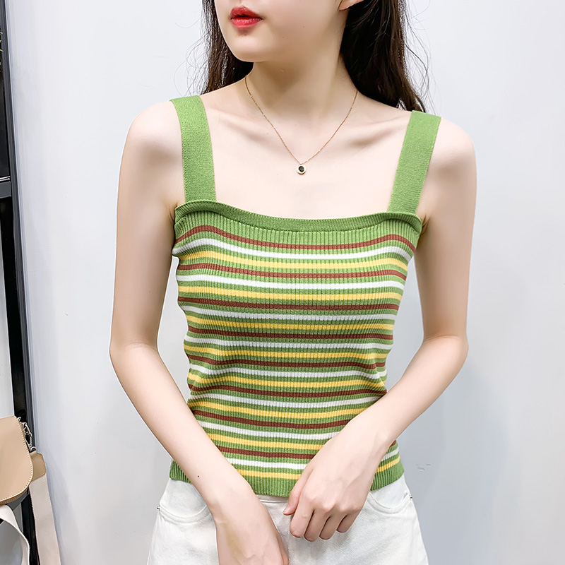 Striped knitted small vest women wear 2021 summer new chic slim-cut strapless sleeveless inner sling top