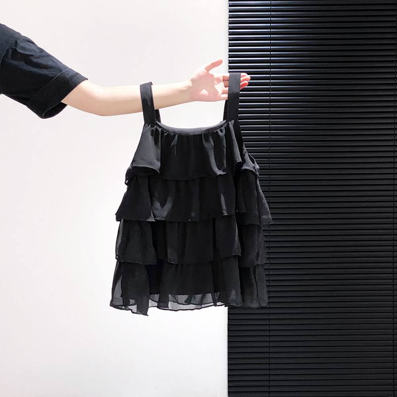 Ruffled Camisole for Women, Summer Outerwear, French Style, Age-Reducing Design, Slimming, Elegant, Sleeveless Babydoll Top
