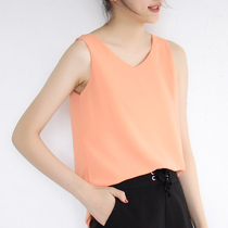 Double chiffon vest women wear solid color V-neck 2021 summer new Korean version loose sleeveless base shirt