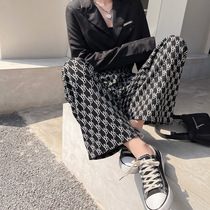 South Korea 2022 Spring summer new printed broadlegged pants female plaid high waist pituality loose straight cylinder casual dines