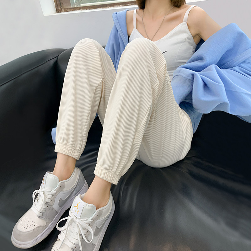 Korean ice silk sweatpants women's summer loose beam feet white thin all-match thin casual harem pants bloomers trendy