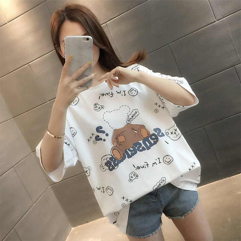 South Korea 2022 New Loose Short Sleeve T-Shirt Women Ins Tide Summer Thin Korean version of women's clothing printed blouses T-shirts