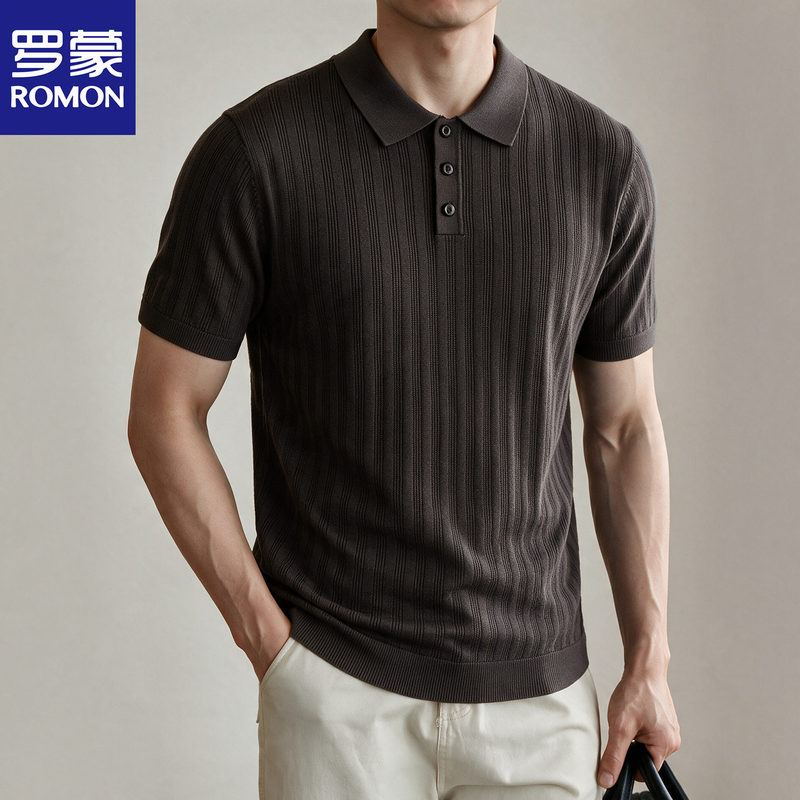 Romon Old Money Style Plus-Size Short-Sleeved Knit Sweater for Men, Autumn and Winter, High-End Vertical Stripe Lapel Trendy Polo Shirt Sweater for Big and Tall Men Romon Old Money Style Plus-Size Short-Sleeved Knit Sweater for Men, Autumn and Winter, High-End Vertical Stripe Lapel Trendy Polo Shirt Sweater for Big and Tall Men