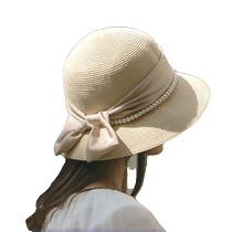 Spring and summer pearl bow dome sun protection straw hat basin hat fisherman hat womens Korean version straw travel straw hat