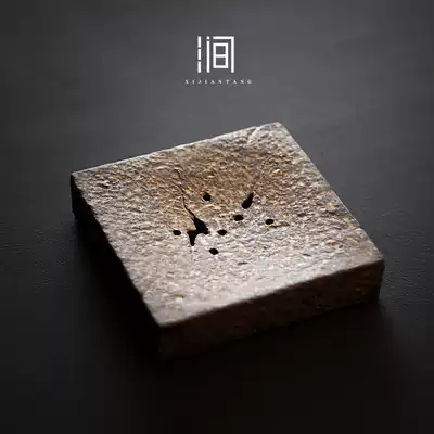 Handmade coarse pottery gilt black savings kettle bearing kiln transformation square stone pattern tea tray tea set accessories dry bubble tea table