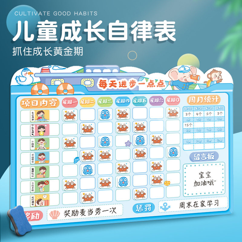 Children's summer vacation self-discipline table magnet wall stickers holiday goal arrangement summer management time plan primary school students good habits to develop daily study schedule reward stickers self-discipline punch card