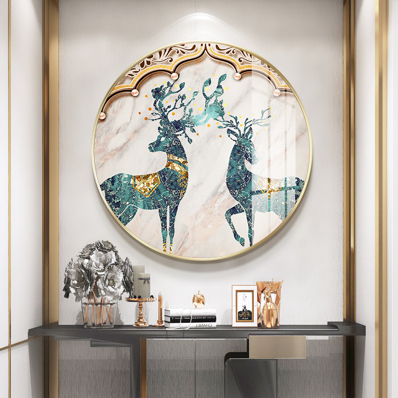 New Chinese Large Circular Living Room Bedroom Decoration Painting Sofa Background Wall Fung Feng Shui Hang Painting Genguan Wall Mural Painting