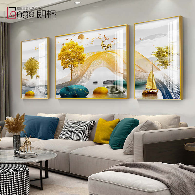 Shilai running living room decorative painting sofa background wall hanging painting light luxury atmosphere wall painting modern simple landscape mural