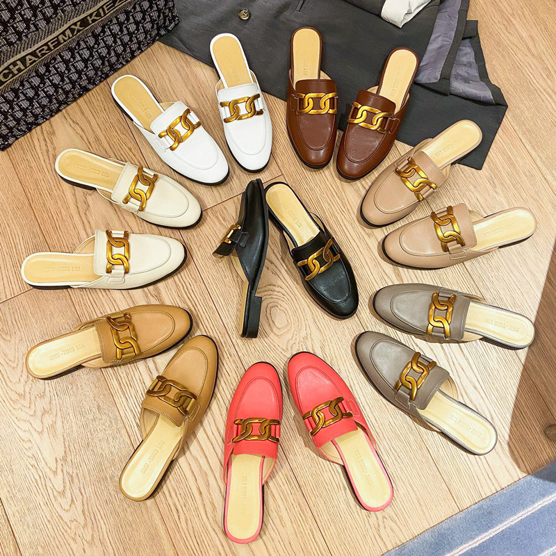 Muller loafers Baotou sandals and slippers women's summer wear 2022 new leather flat shoes net celebrity no heel half drag